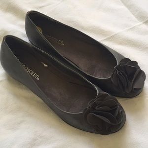 Gray leather flats
